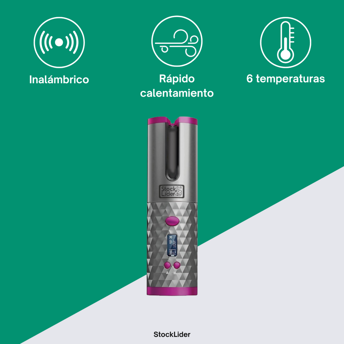 Rizador de pelo automático inalámbrico con pantalla LCD, recargable por USB, 6 ajustes de temperatura y temporizador, calentamiento rápido y apagado automático