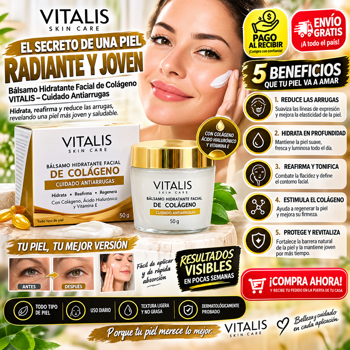 Bálsamo Hidratante Facial de Colágeno VITALIS – Cuidado Antiarrugas
