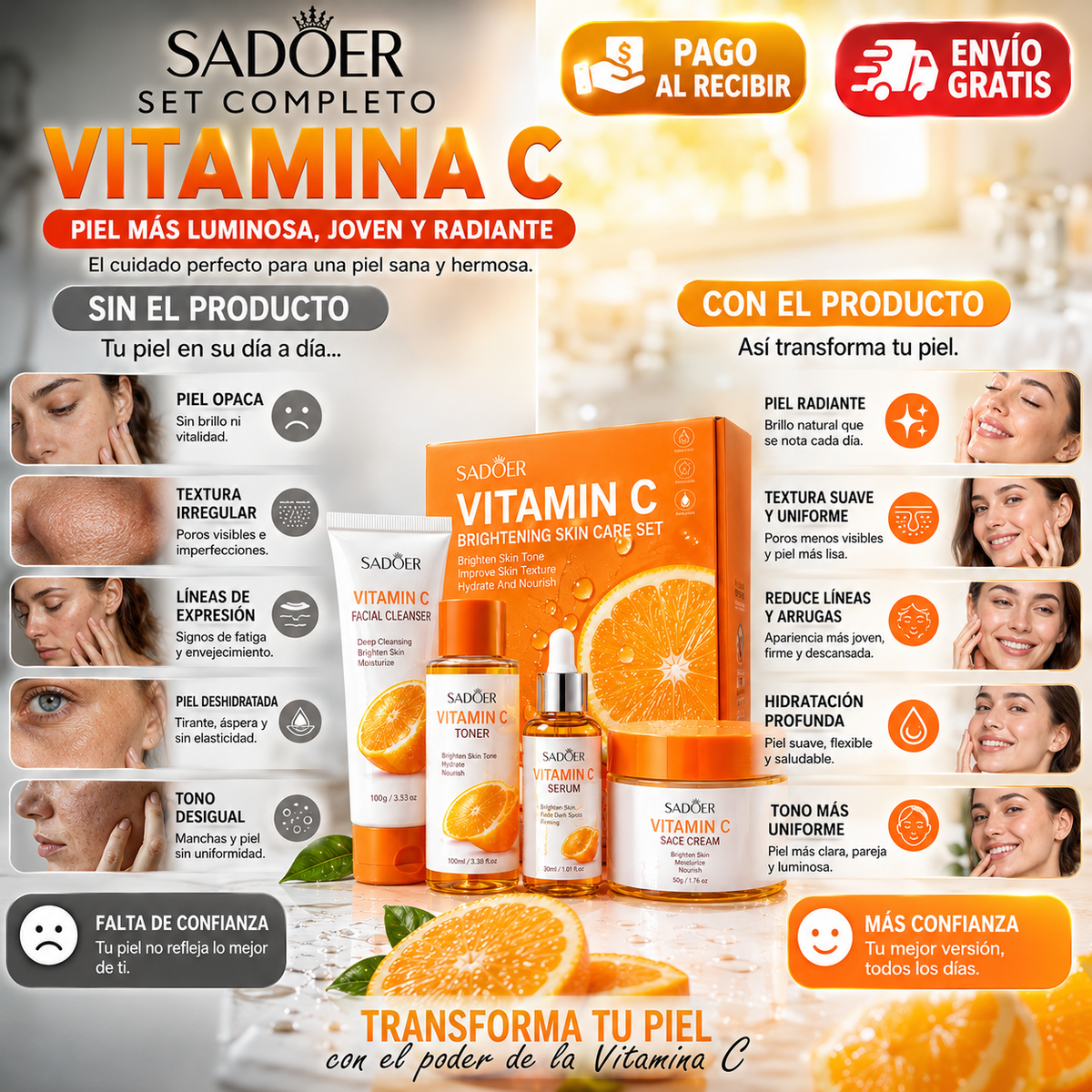 ADOER Vitamina C: ¡El Secreto para una Piel Más Luminosa, Suave y Radiante