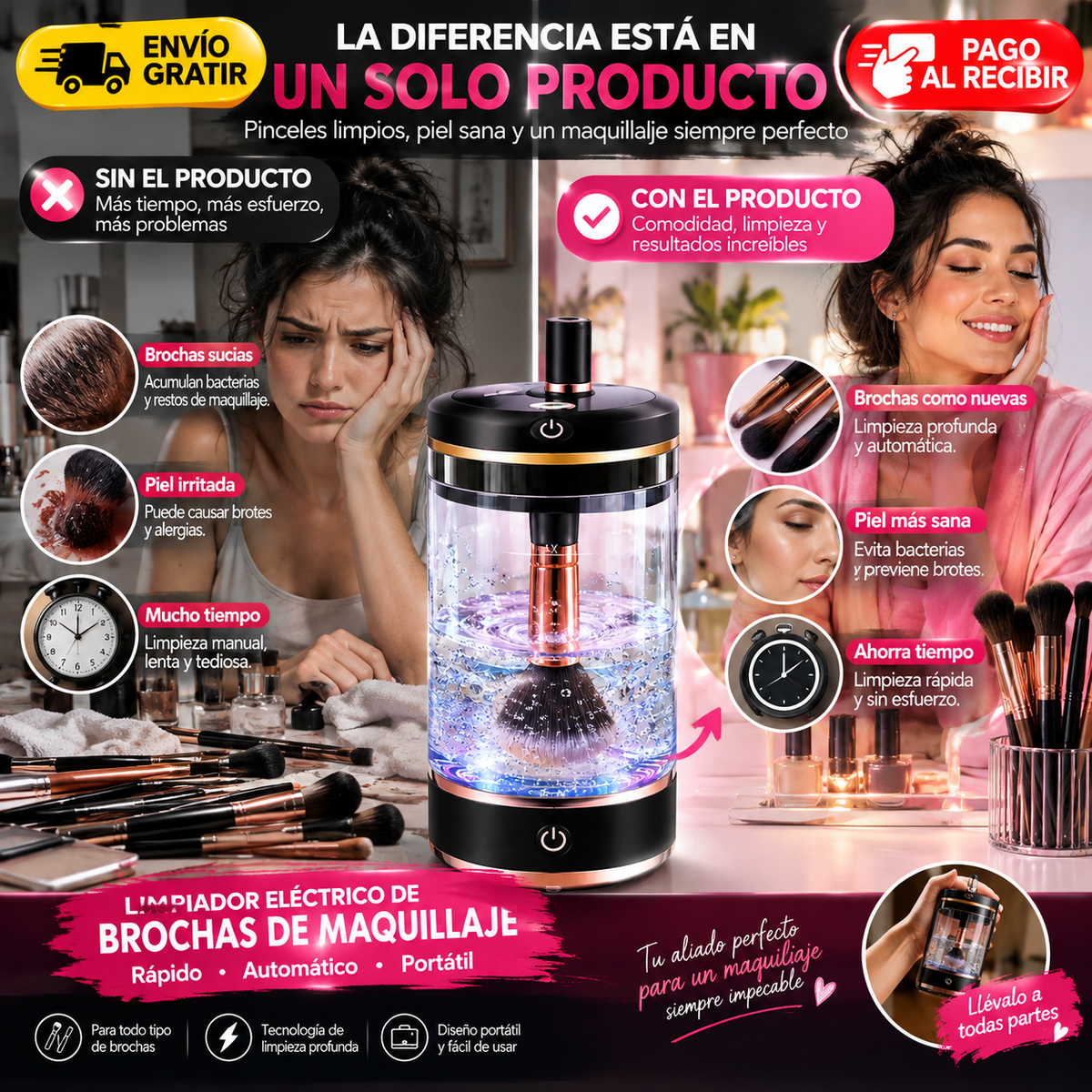 Limpiador Eléctrico de Brochas de Maquillaje – Limpieza Rápida y Profunda