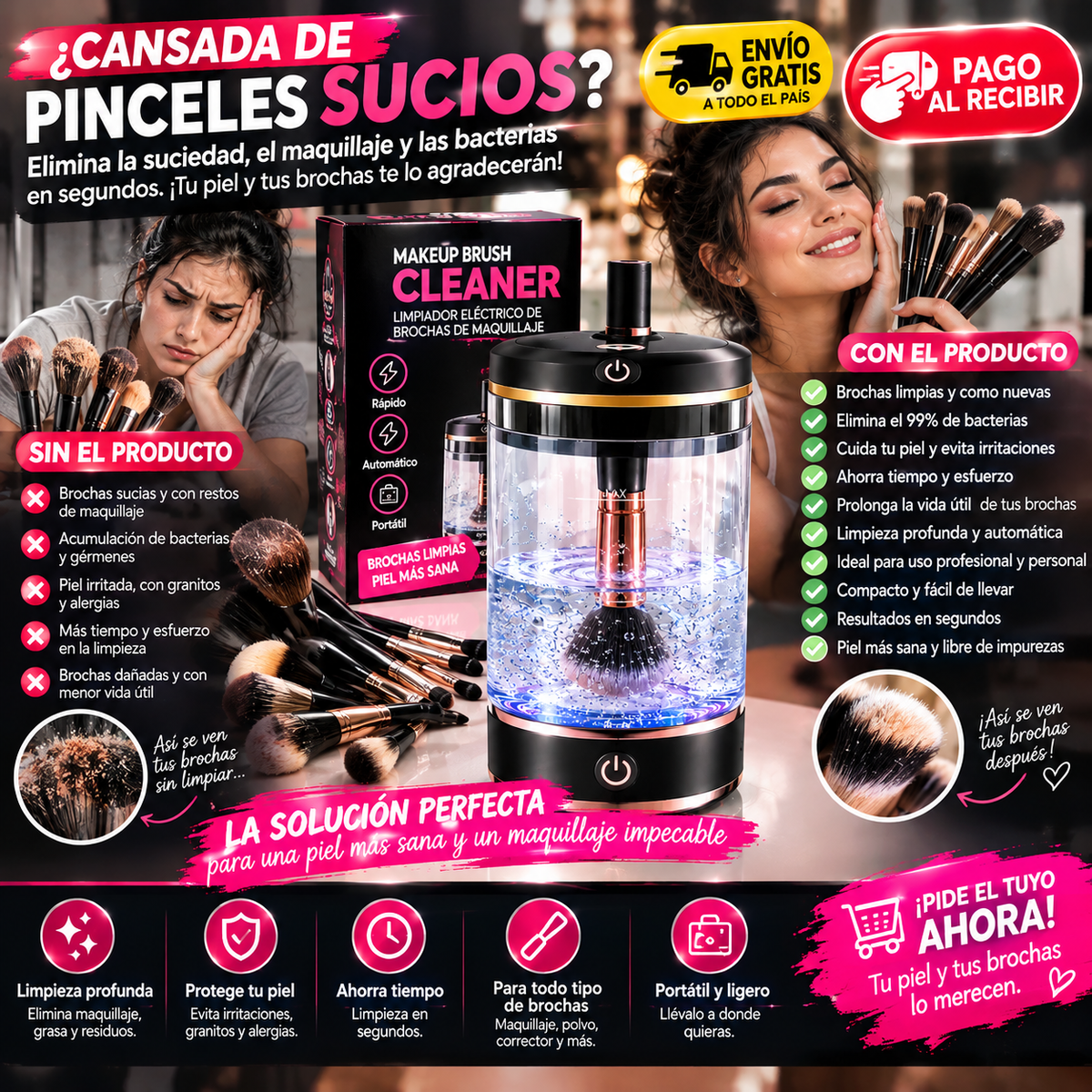 Limpiador Eléctrico de Brochas de Maquillaje – Limpieza Rápida y Profunda