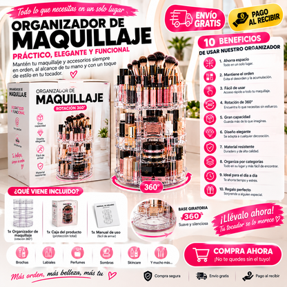 Organizador de maquillaje giratorio 360° – Más organización, más espacio y máxima practicidad