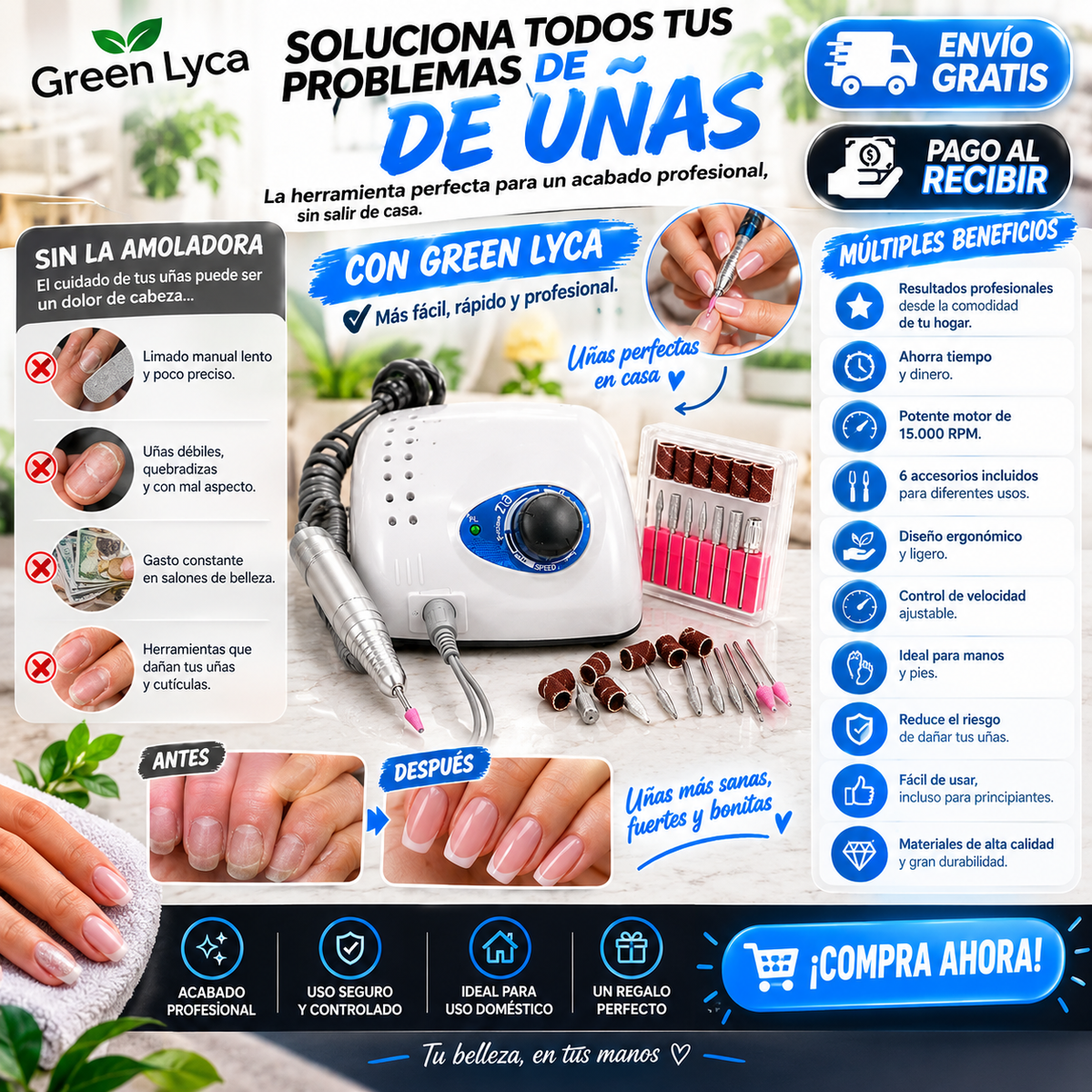 Amoladora de Uñas Green Lyca 15.000 RPM