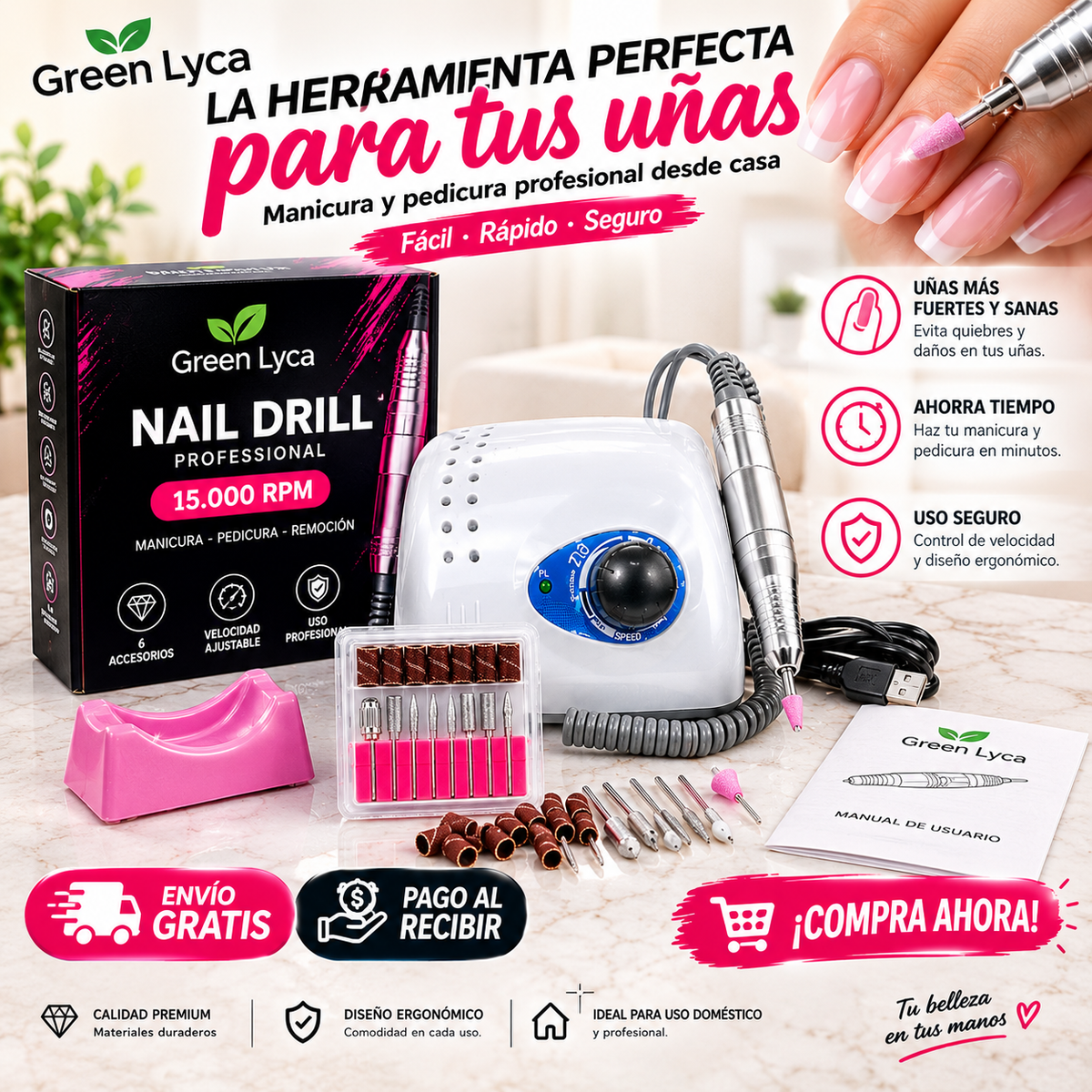 Amoladora de Uñas Green Lyca 15.000 RPM