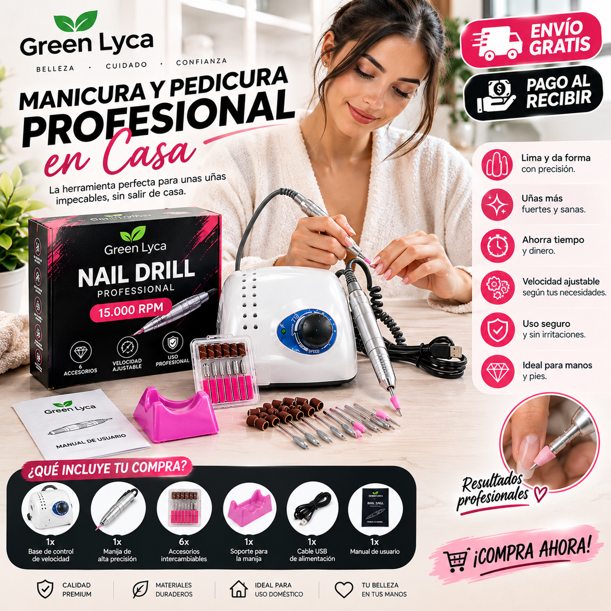 Amoladora de Uñas Green Lyca 15.000 RPM