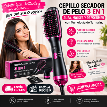 ✨ ¡Cabello Perfecto en Minutos! | Cepillo Secador 3 en 1 con Turmalina