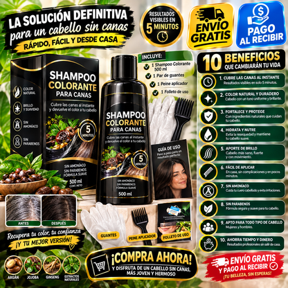 Champú Colorante para Canas 500 ml – Color Intenso y Cabello con Más Brillo