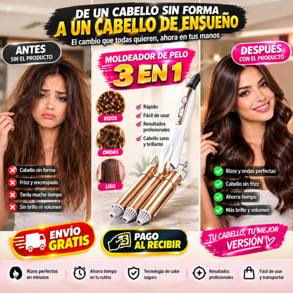 Rizador de Pelo 3 en 1 – Crea Rizos Perfectos en Minutos