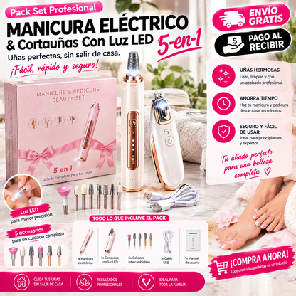 Pack Profesional de Manicura 5 en 1 + Cortauñas LED | Uñas Perfectas en Casa