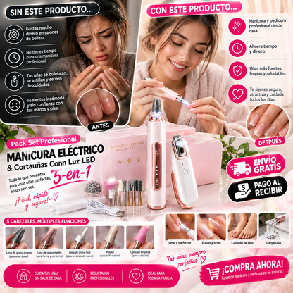 Pack Profesional de Manicura 5 en 1 + Cortauñas LED | Uñas Perfectas en Casa