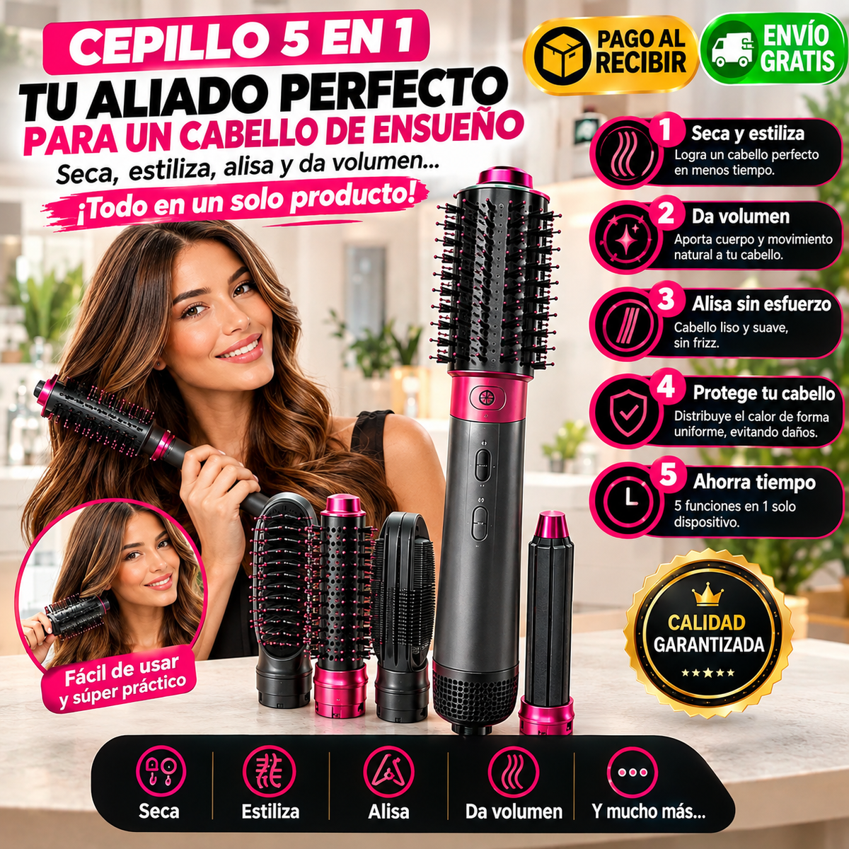 Cepillo 5 en 1 – Peinado Profesional en Casa