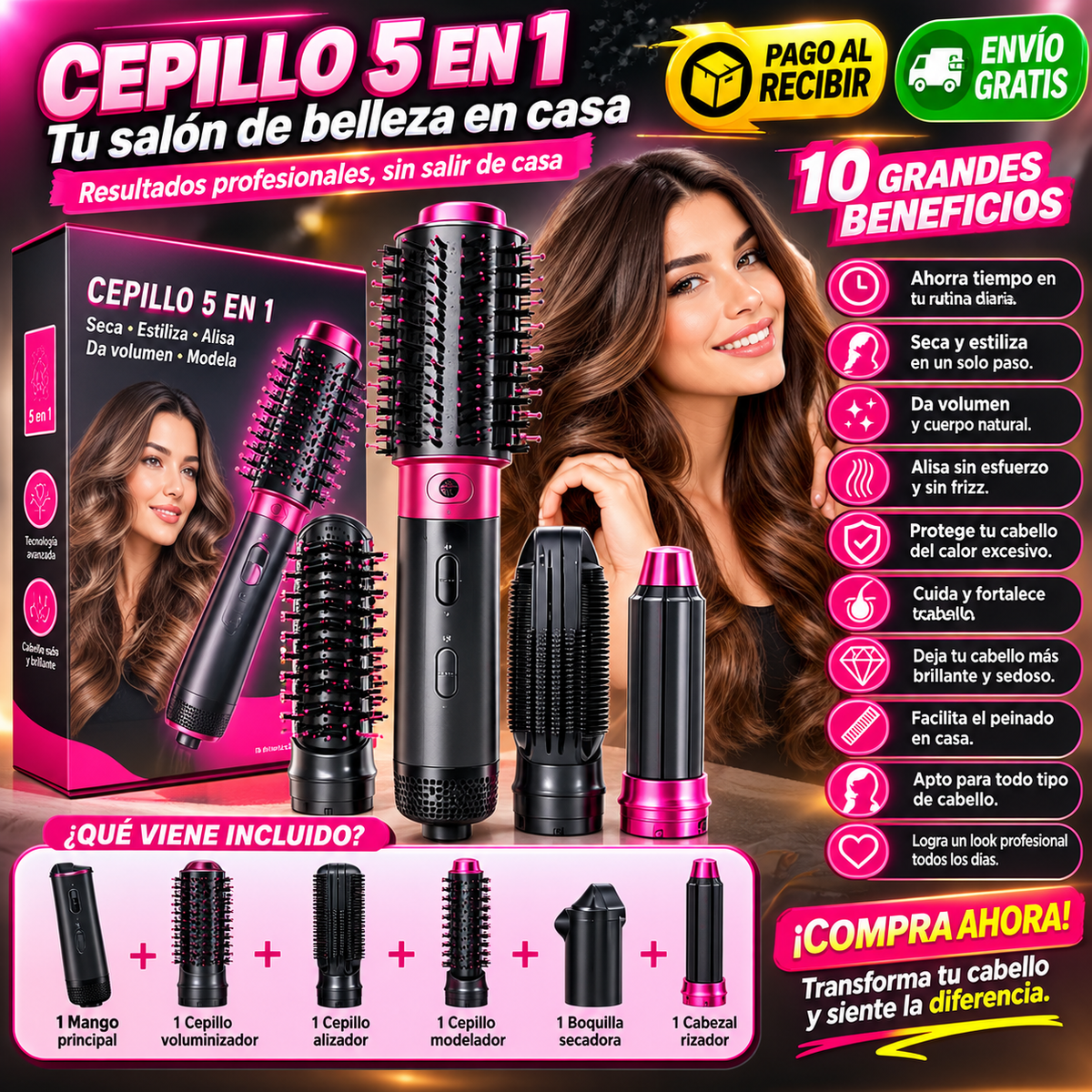 Cepillo 5 en 1 – Peinado Profesional en Casa