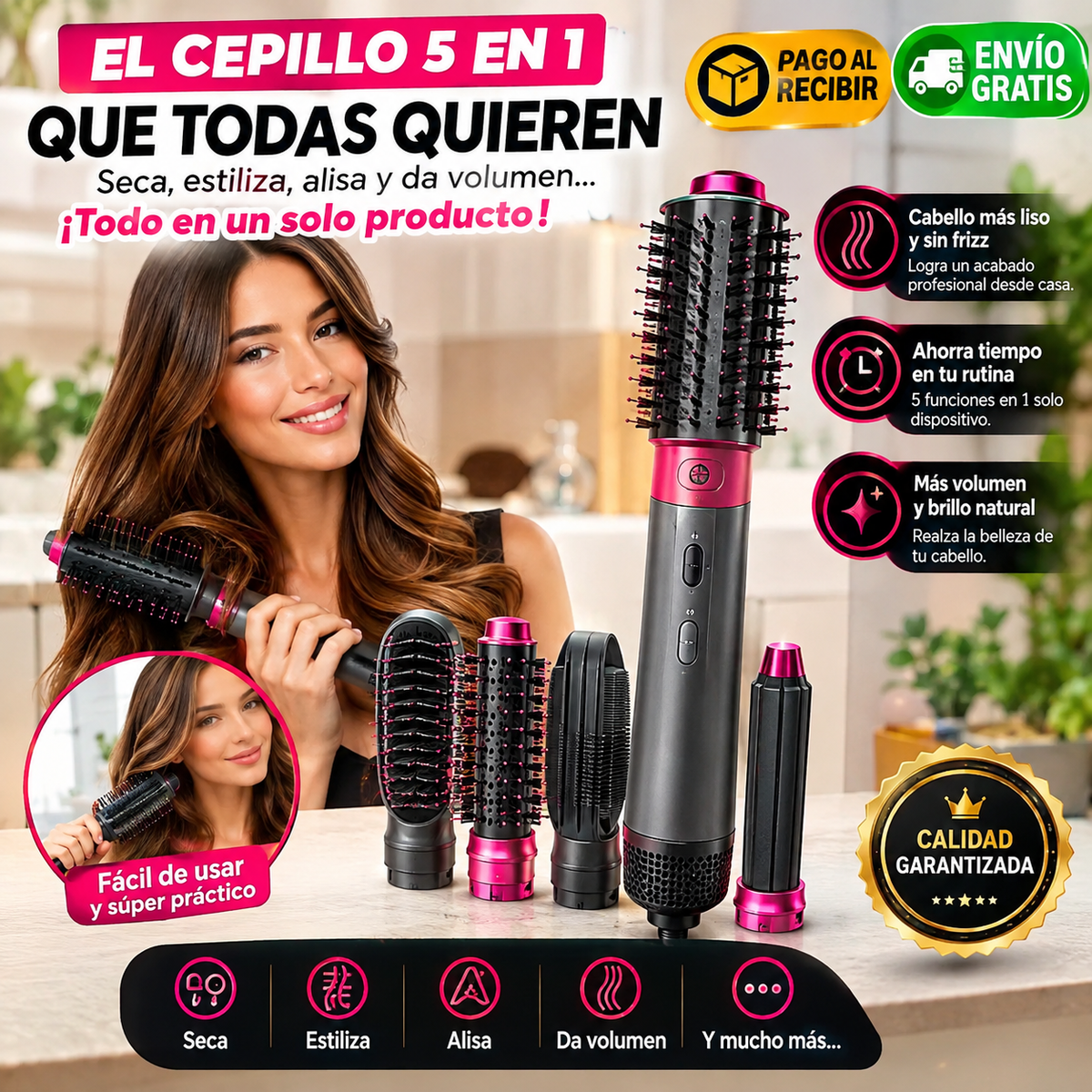Cepillo 5 en 1 – Peinado Profesional en Casa
