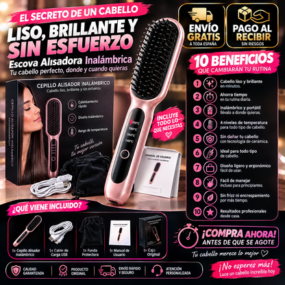 Cepillo Alisador Inalámbrico – Cabello Perfecto en Minutos