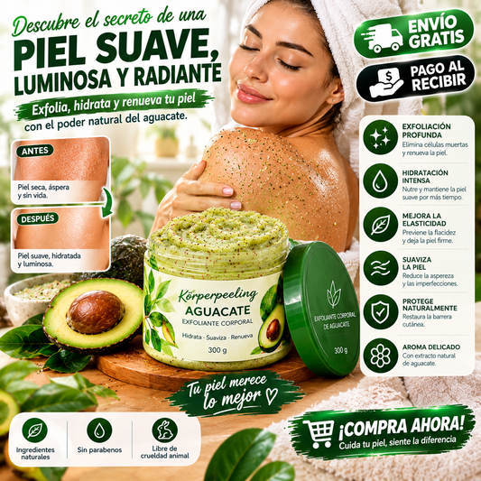 Exfoliante Corporal de Aguacate Hidratante y Suavizante – 300 g