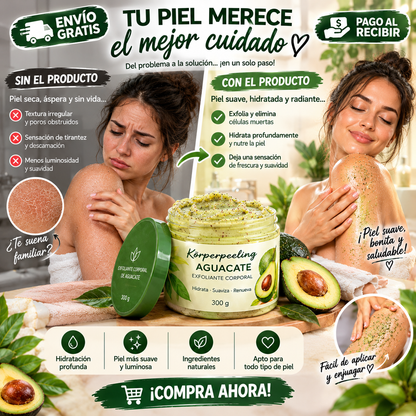 Exfoliante Corporal de Aguacate Hidratante y Suavizante – 300 g