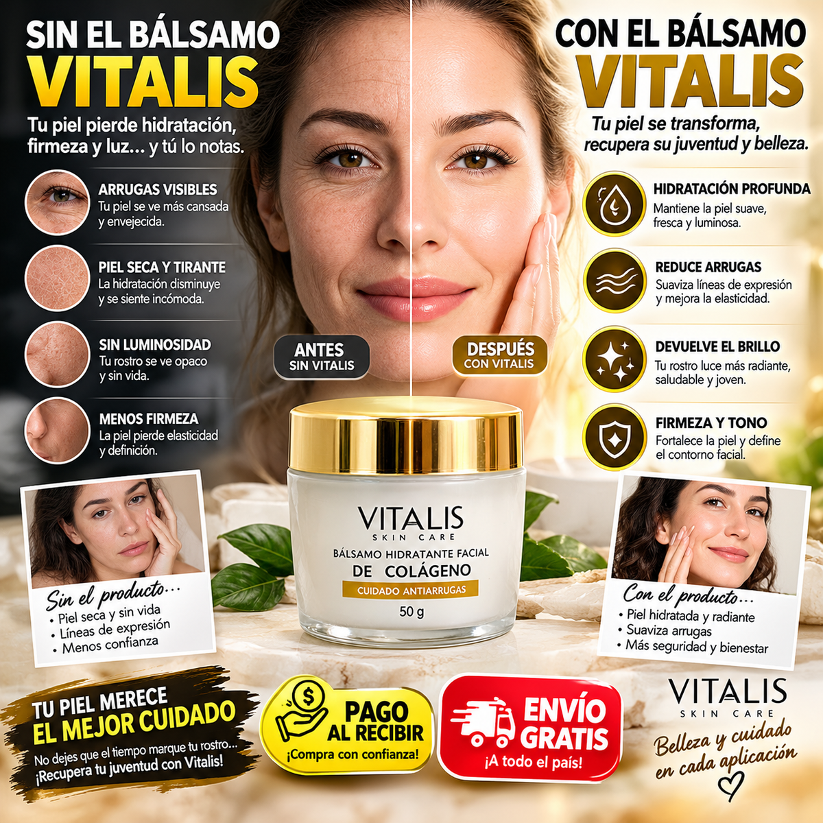 Bálsamo Hidratante Facial de Colágeno VITALIS – Cuidado Antiarrugas