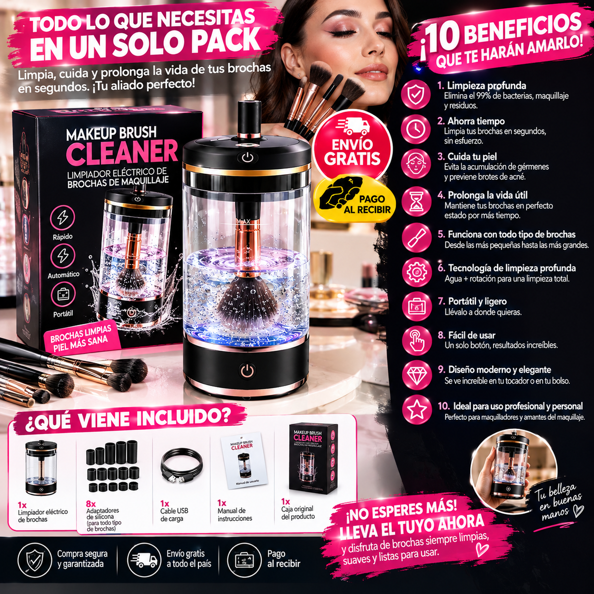 Limpiador Eléctrico de Brochas de Maquillaje – Limpieza Rápida y Profunda