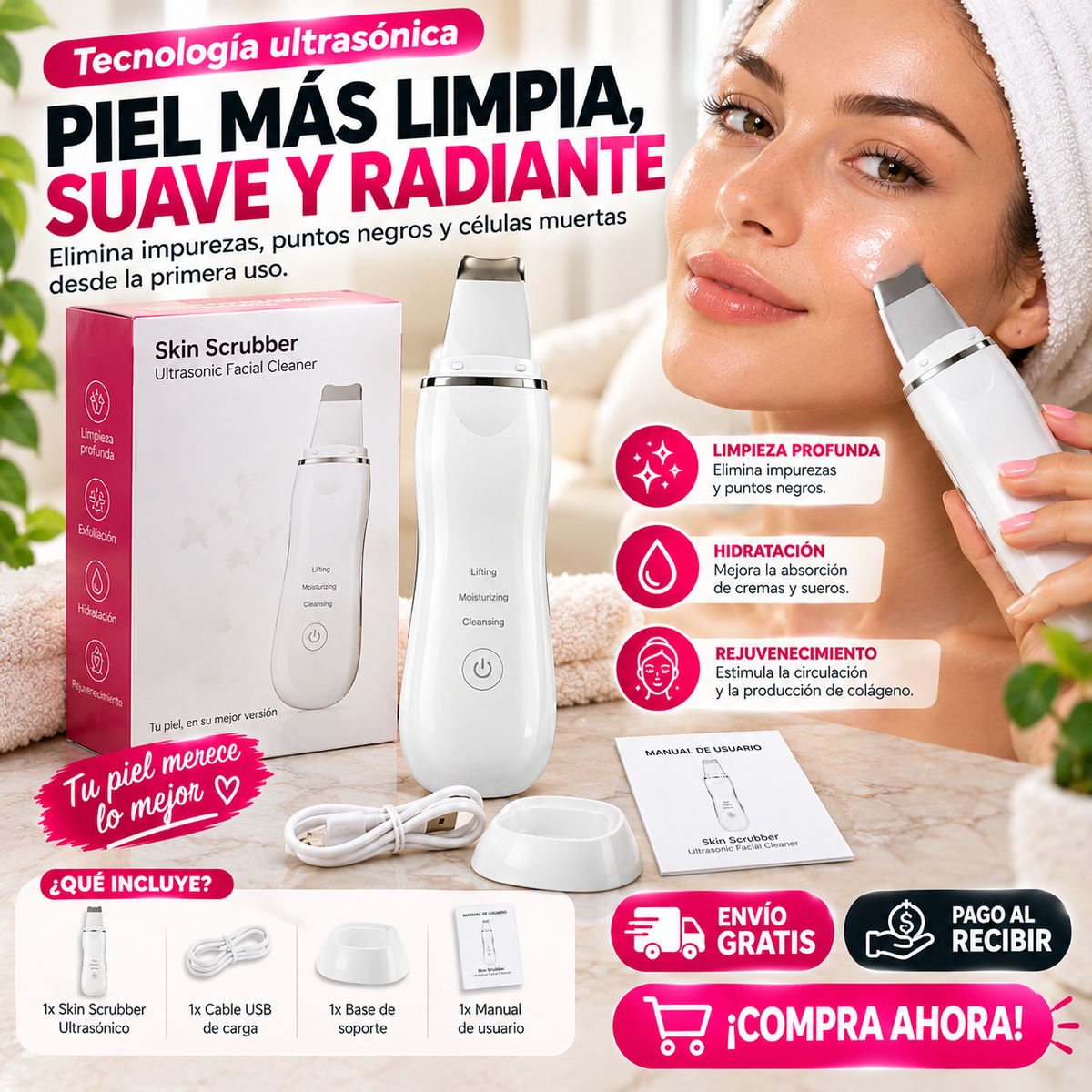 Limpiador Facial de Poros Recargable – ¡Limpia tu Piel en Profundidad y Luce un Rostro Más Fresco desde Casa!