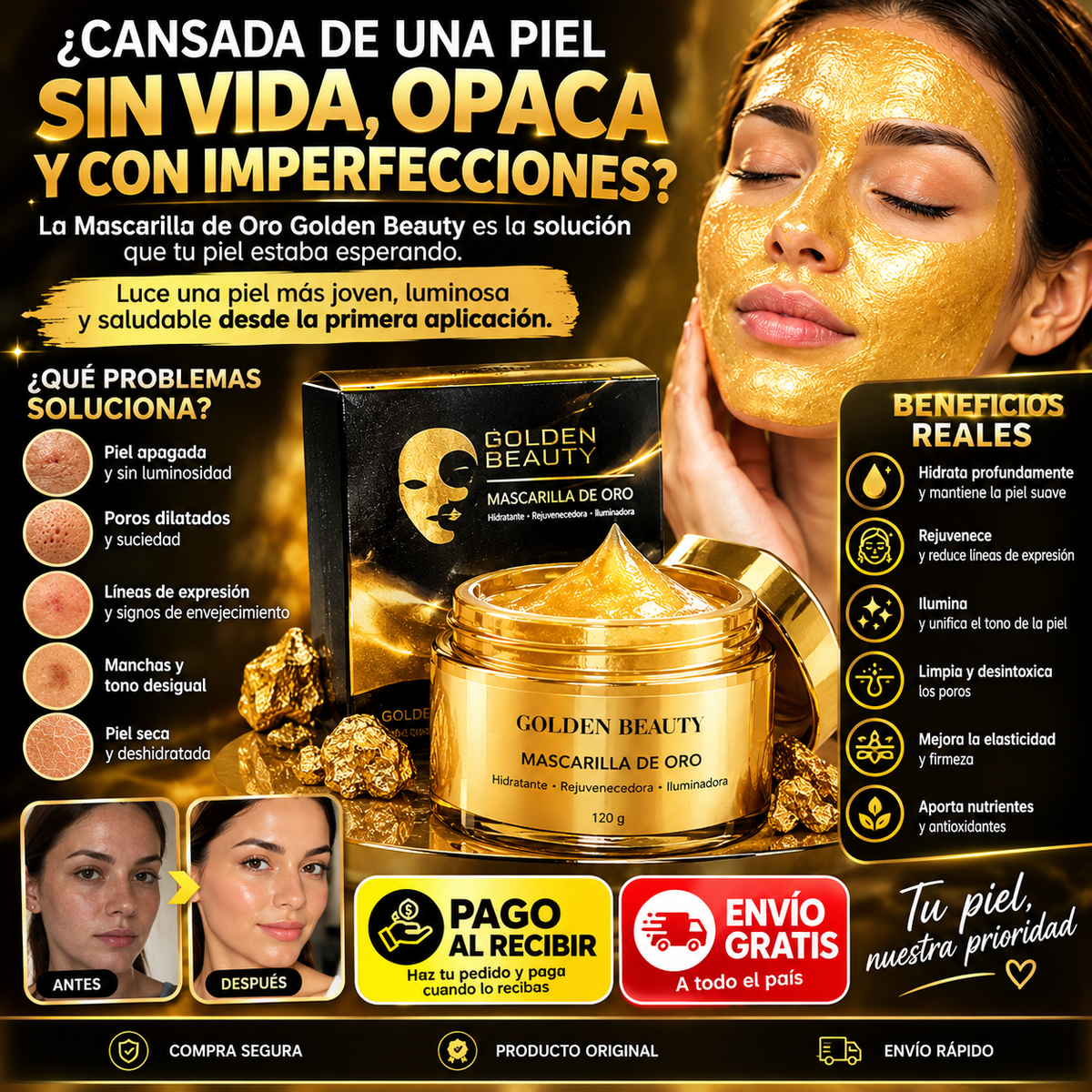 Mascarilla Exfoliante de Oro GoldenBeauty