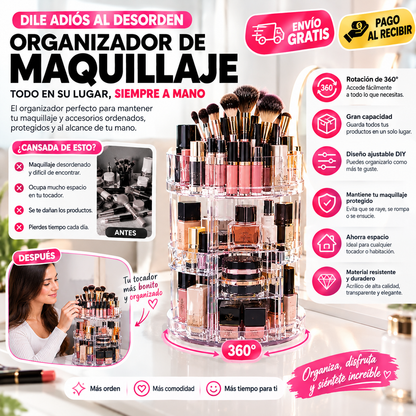 Organizador de maquillaje giratorio 360° – Más organización, más espacio y máxima practicidad