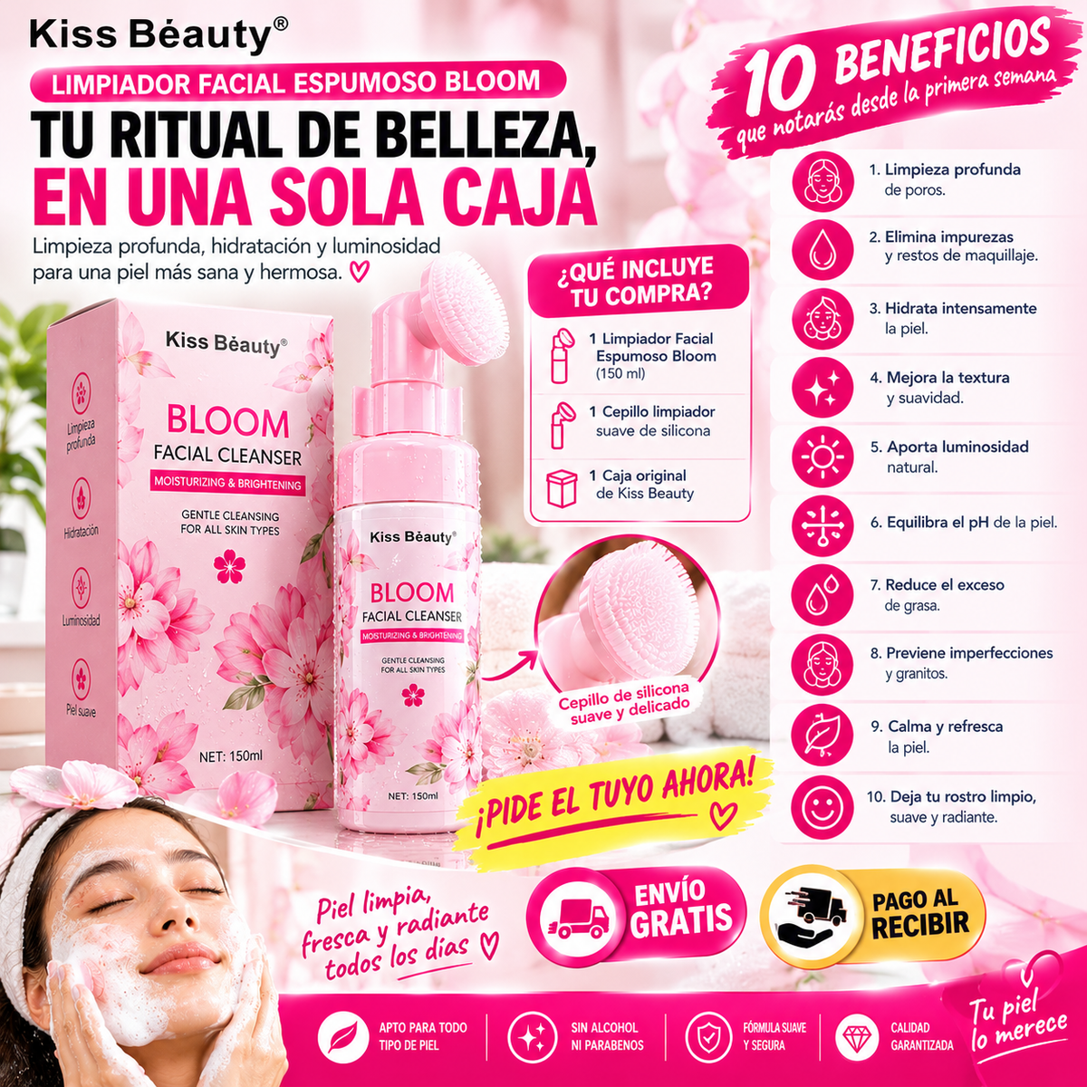 Limpiador Facial Espumoso Bloom Kiss Beauty 150 ml