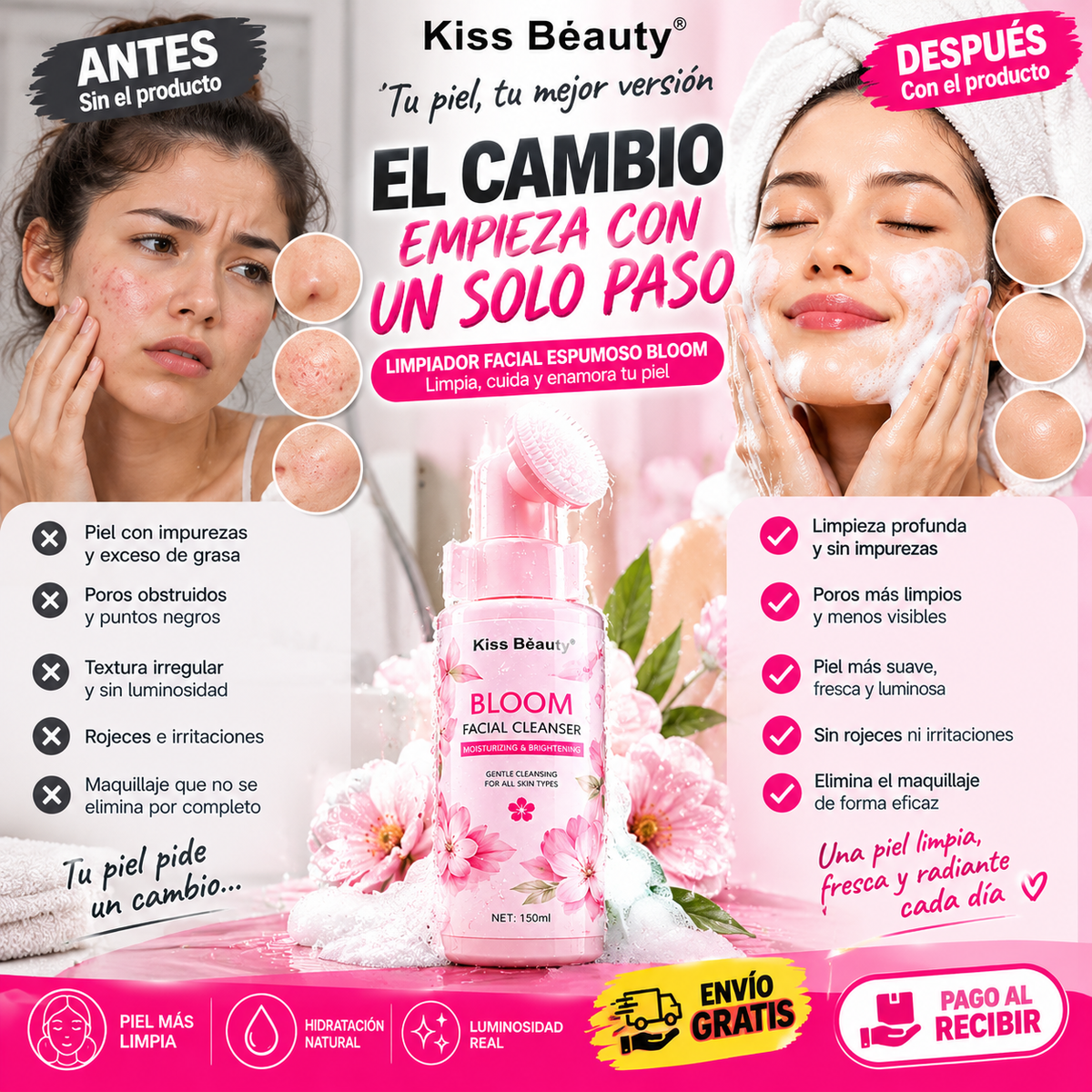 Limpiador Facial Espumoso Bloom Kiss Beauty 150 ml