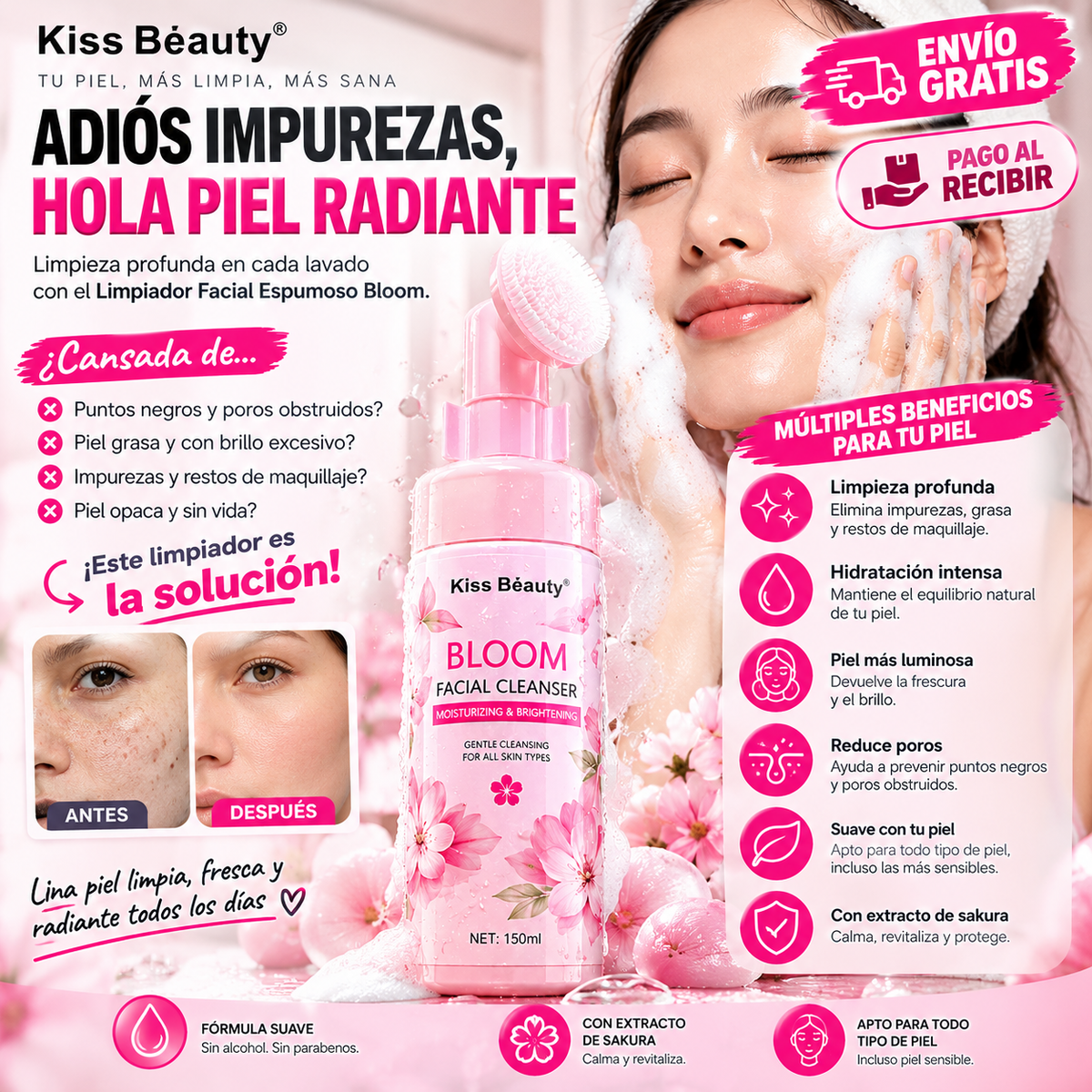 Limpiador Facial Espumoso Bloom Kiss Beauty 150 ml