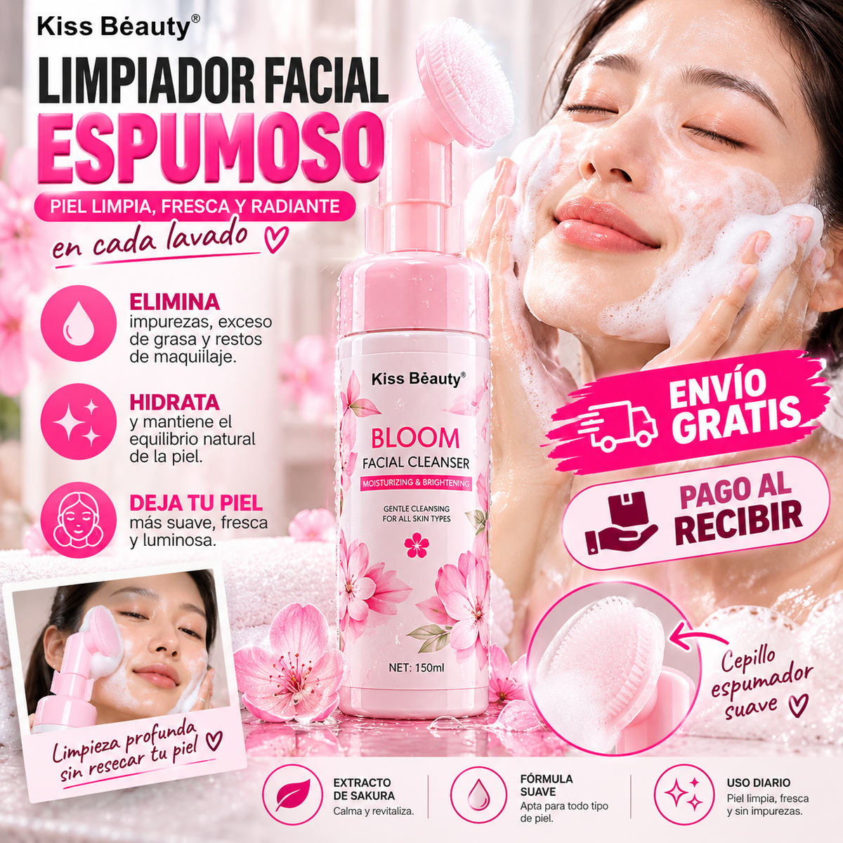 Limpiador Facial Espumoso Bloom Kiss Beauty 150 ml