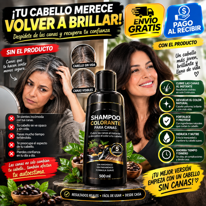 Champú Colorante para Canas 500 ml – Color Intenso y Cabello con Más Brillo
