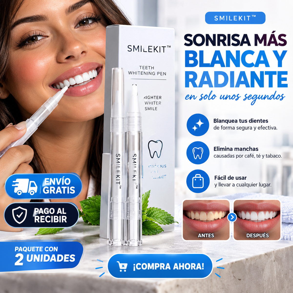 SMILEKIT ™ – Caneta portátil para clareamento dental | Pacote com 2 unidades