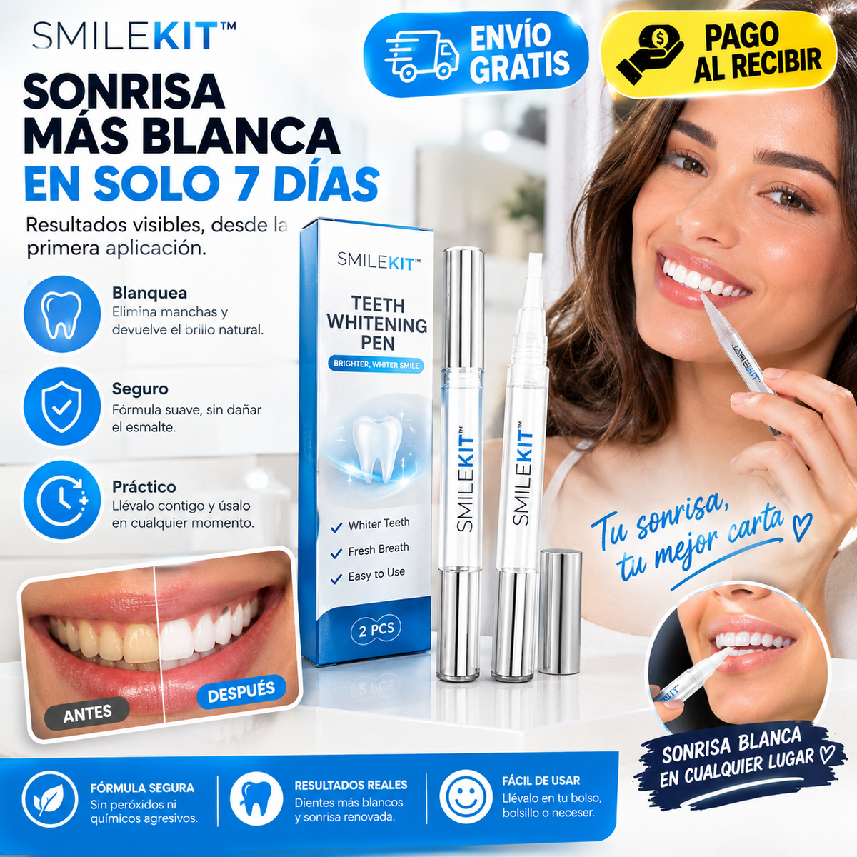 SMILEKIT ™ – Caneta portátil para clareamento dental | Pacote com 2 unidades