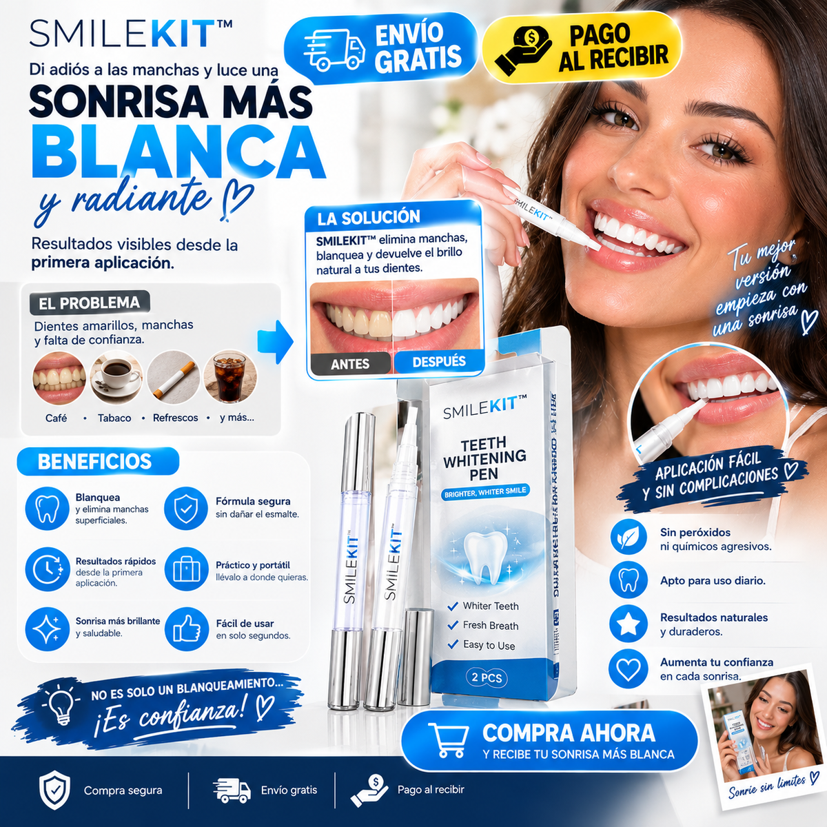 SMILEKIT ™ – Caneta portátil para clareamento dental | Pacote com 2 unidades