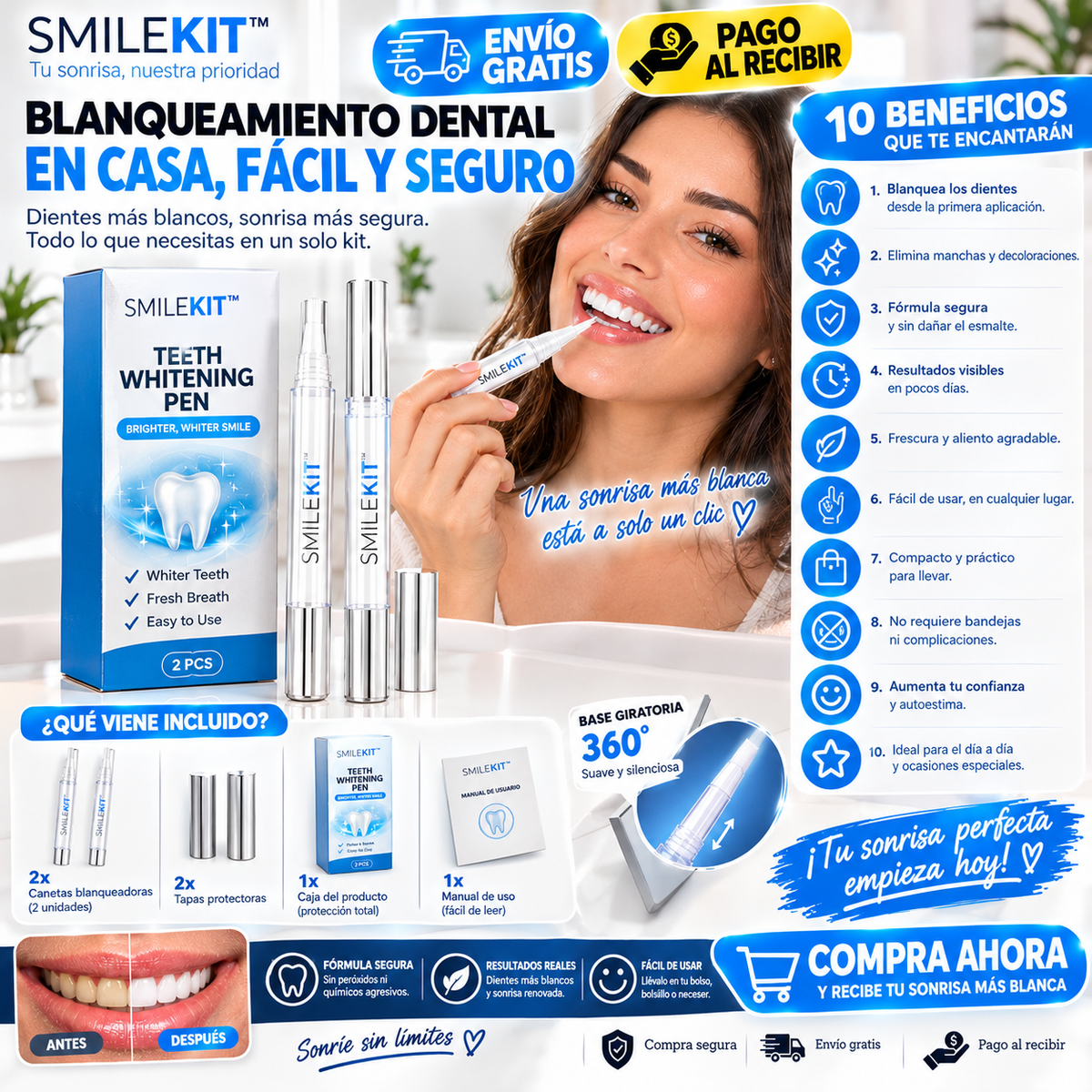 SMILEKIT ™ – Caneta portátil para clareamento dental | Pacote com 2 unidades