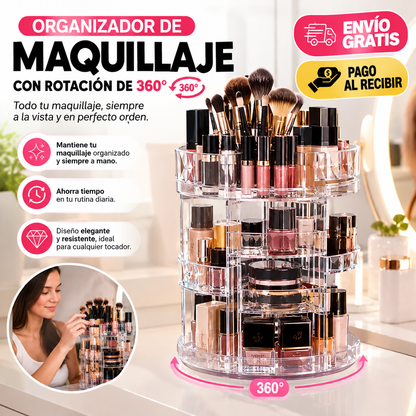 Organizador de maquillaje giratorio 360° – Más organización, más espacio y máxima practicidad