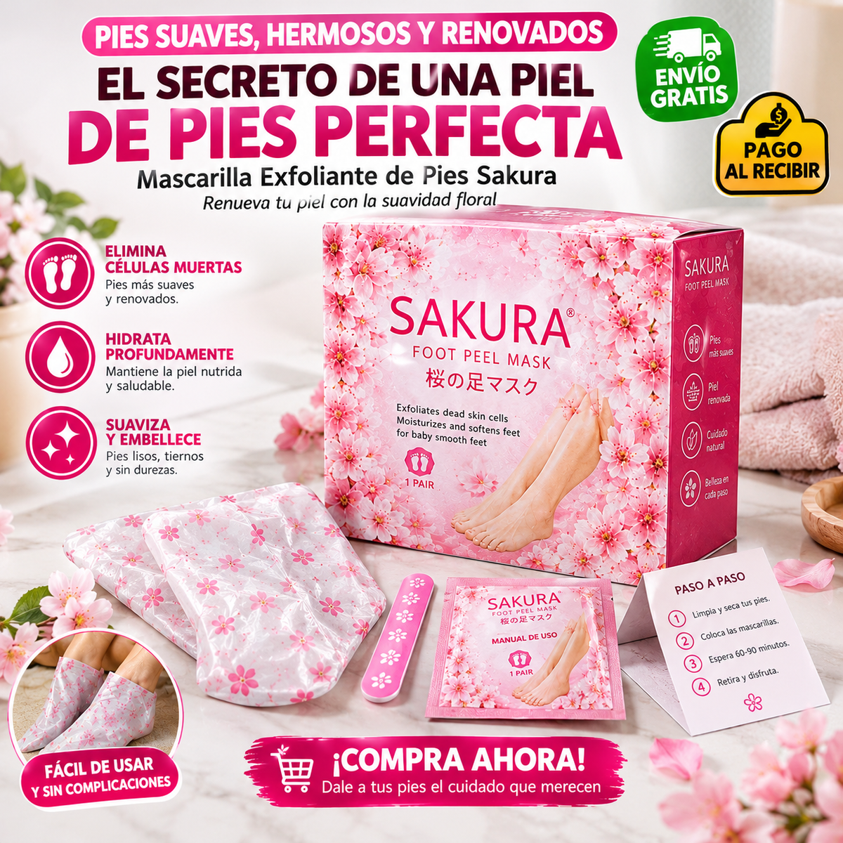 MÁSCARA EXFOLIANTE DE PIES SAKURA