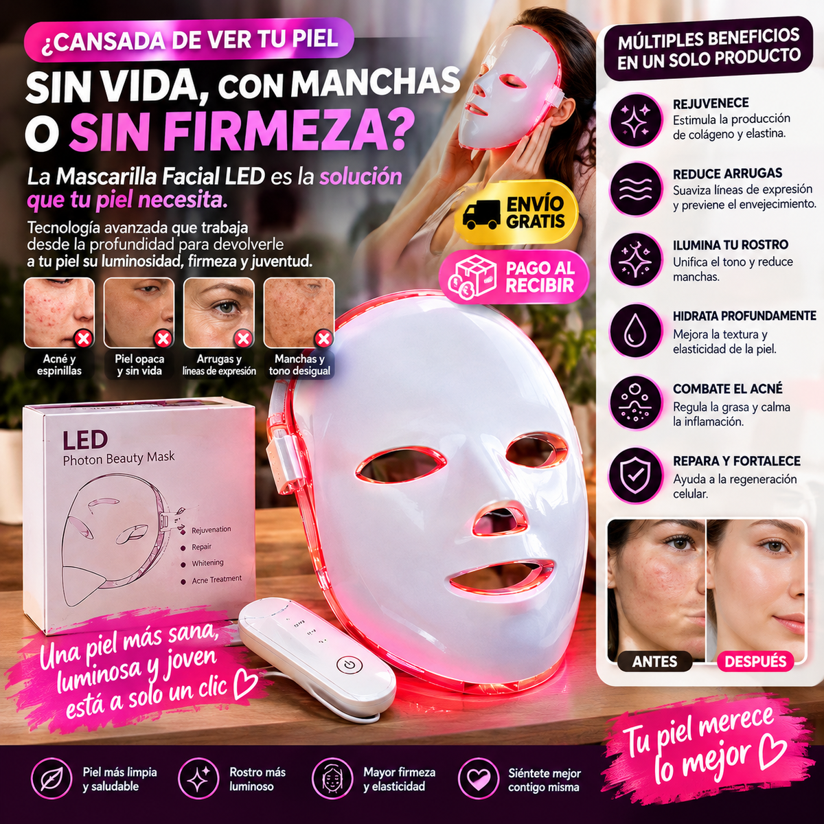 Mascarilla Facial LED – Dale a tu Piel el Cuidado que Merece