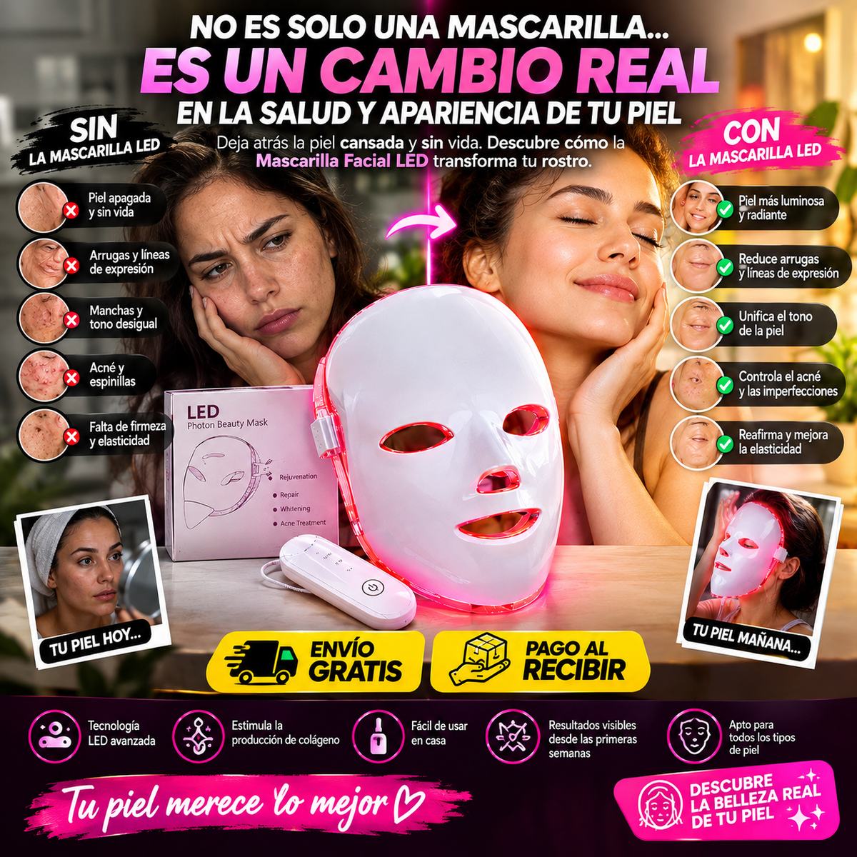 Mascarilla Facial LED – Dale a tu Piel el Cuidado que Merece